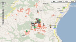 Visualizzazione di dati telerilevati: area percorsa dal fuoco nella stagione 2009 su una zona della Calabria